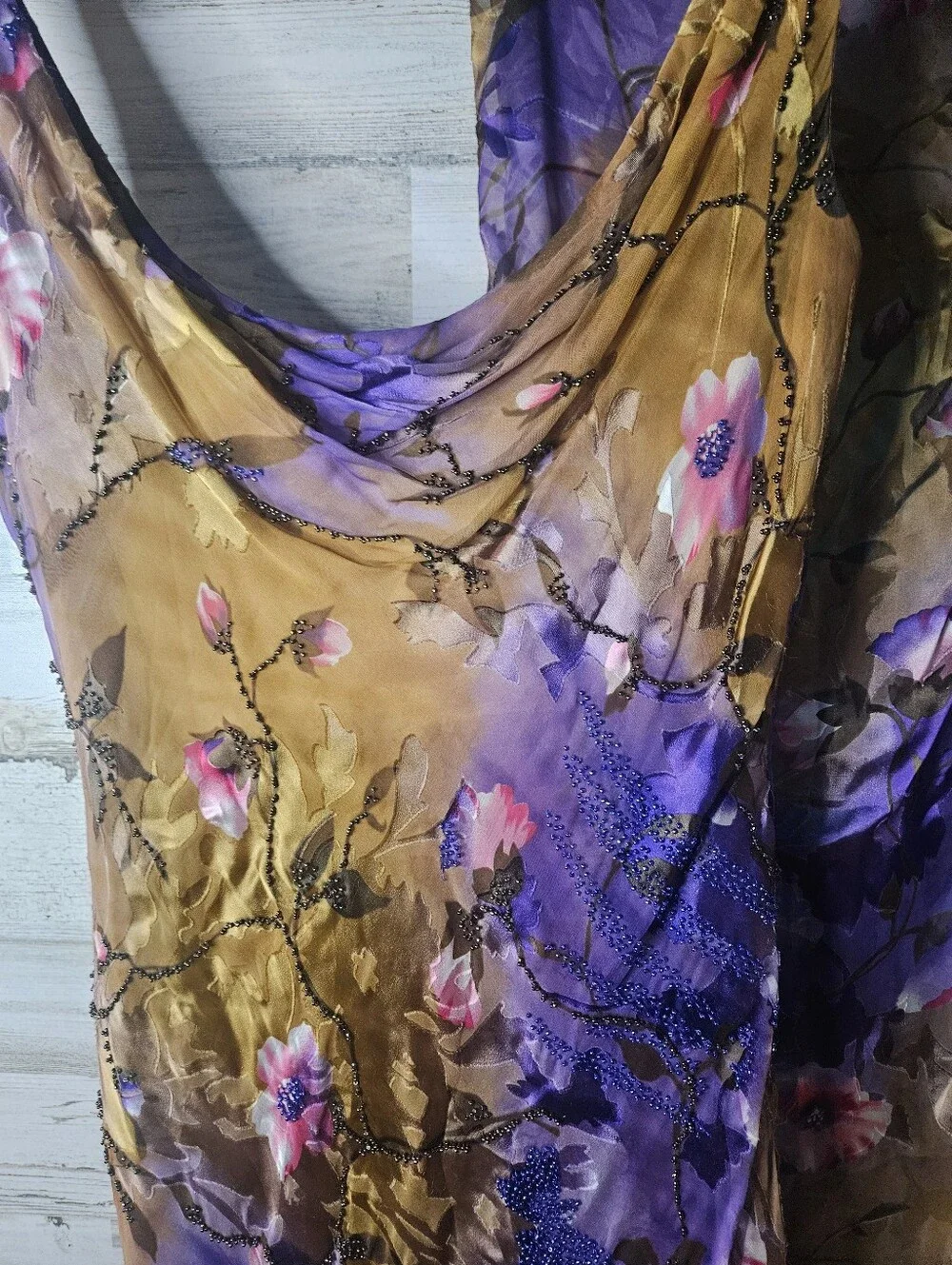 Vintage Victoria Royal Beaded Silk Gown Matching Wrap Shawl Set Whimsigoth Fairy